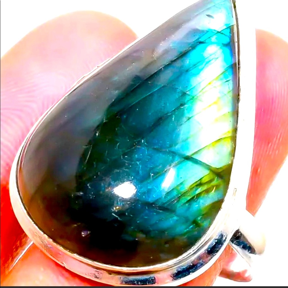 Labradorite Gemstone Handmade 925 Sterling Silver Jewelry Ring Size 8